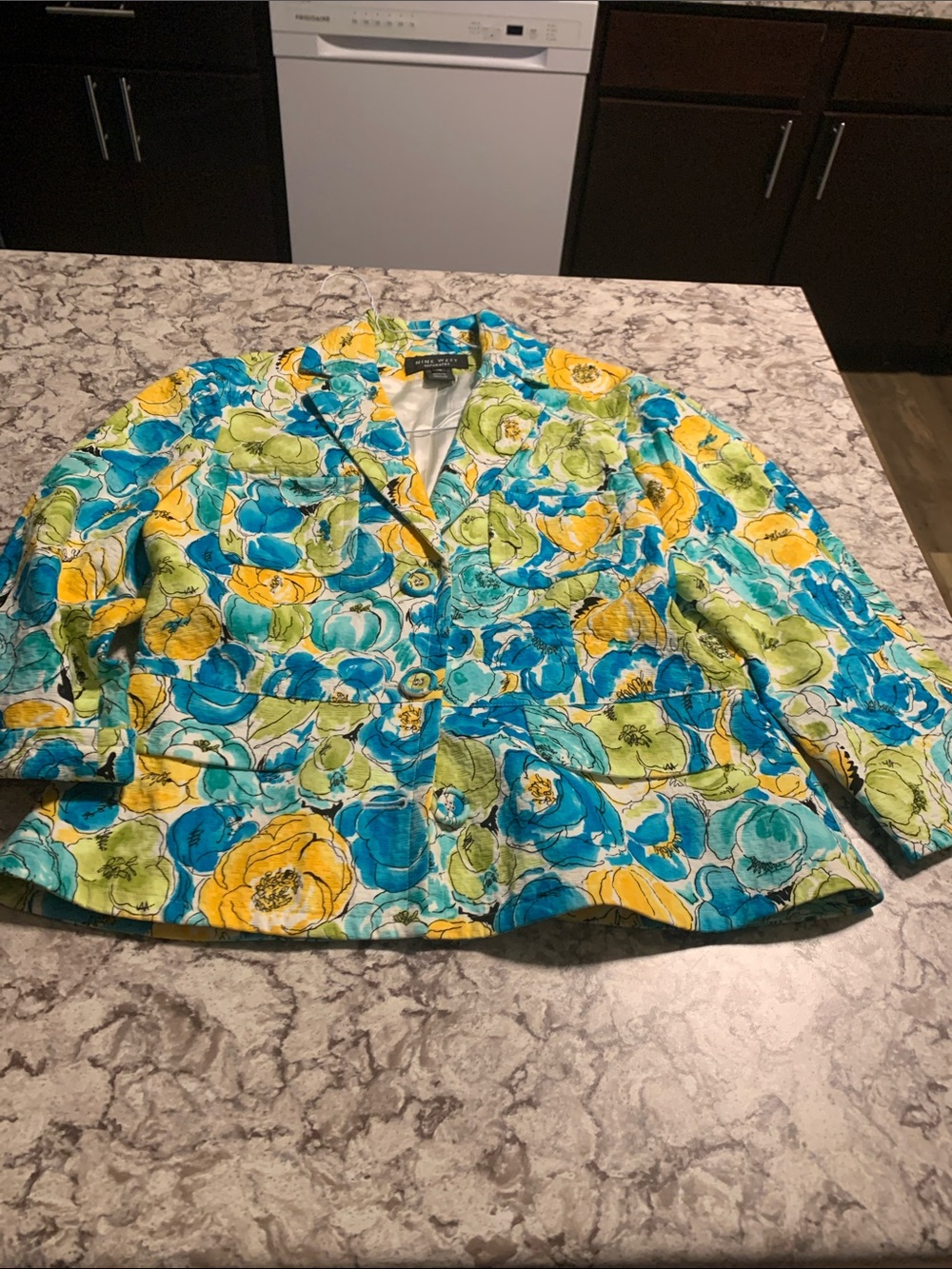 Nine West Floral Quilted Blazer in Blue, Yellow & Green